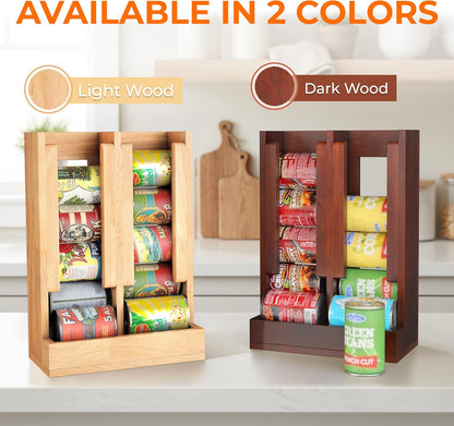 Wooden Can Organizer for Pantry, Solid Wood Canned Food Rack, Holds Standard 14.2 oz Cans, Space-Saving Kitchen Storage for Cabinets & Countertops (Brown)