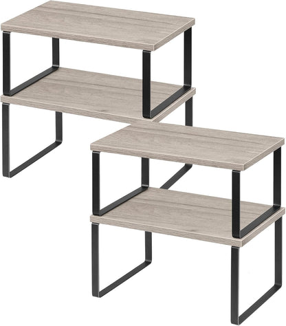 Bamboo Kitchen Cabinet and Counter Shelf Organizer, Stackable & Expandable, Set of 4, White and Natural | Stackable & Expandable Spice Rack, Space-Saving Pantry Organizers Bathroom Countertop Storage, White and Natural