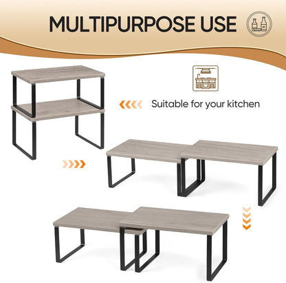 Bamboo Kitchen Cabinet and Counter Shelf Organizer, Stackable & Expandable, Set of 4, White and Natural | Stackable & Expandable Spice Rack, Space-Saving Pantry Organizers Bathroom Countertop Storage, White and Natural