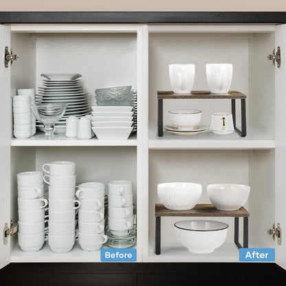 Bamboo Kitchen Cabinet and Counter Shelf Organizer, Stackable & Expandable, Set of 4, White and Natural | Stackable & Expandable Spice Rack, Space-Saving Pantry Organizers Bathroom Countertop Storage, White and Natural