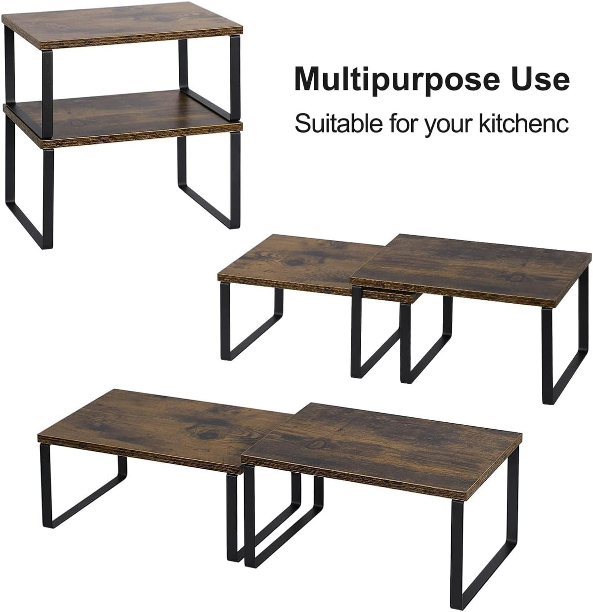 Bamboo Kitchen Cabinet and Counter Shelf Organizer, Stackable & Expandable, Set of 4, White and Natural | Stackable & Expandable Spice Rack, Space-Saving Pantry Organizers Bathroom Countertop Storage, White and Natural