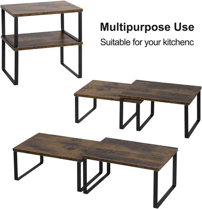 Bamboo Kitchen Cabinet and Counter Shelf Organizer, Stackable & Expandable, Set of 4, White and Natural | Stackable & Expandable Spice Rack, Space-Saving Pantry Organizers Bathroom Countertop Storage, White and Natural