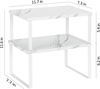 Bamboo Kitchen Cabinet and Counter Shelf Organizer, Stackable & Expandable, Set of 4, White and Natural | Stackable & Expandable Spice Rack, Space-Saving Pantry Organizers Bathroom Countertop Storage, White and Natural
