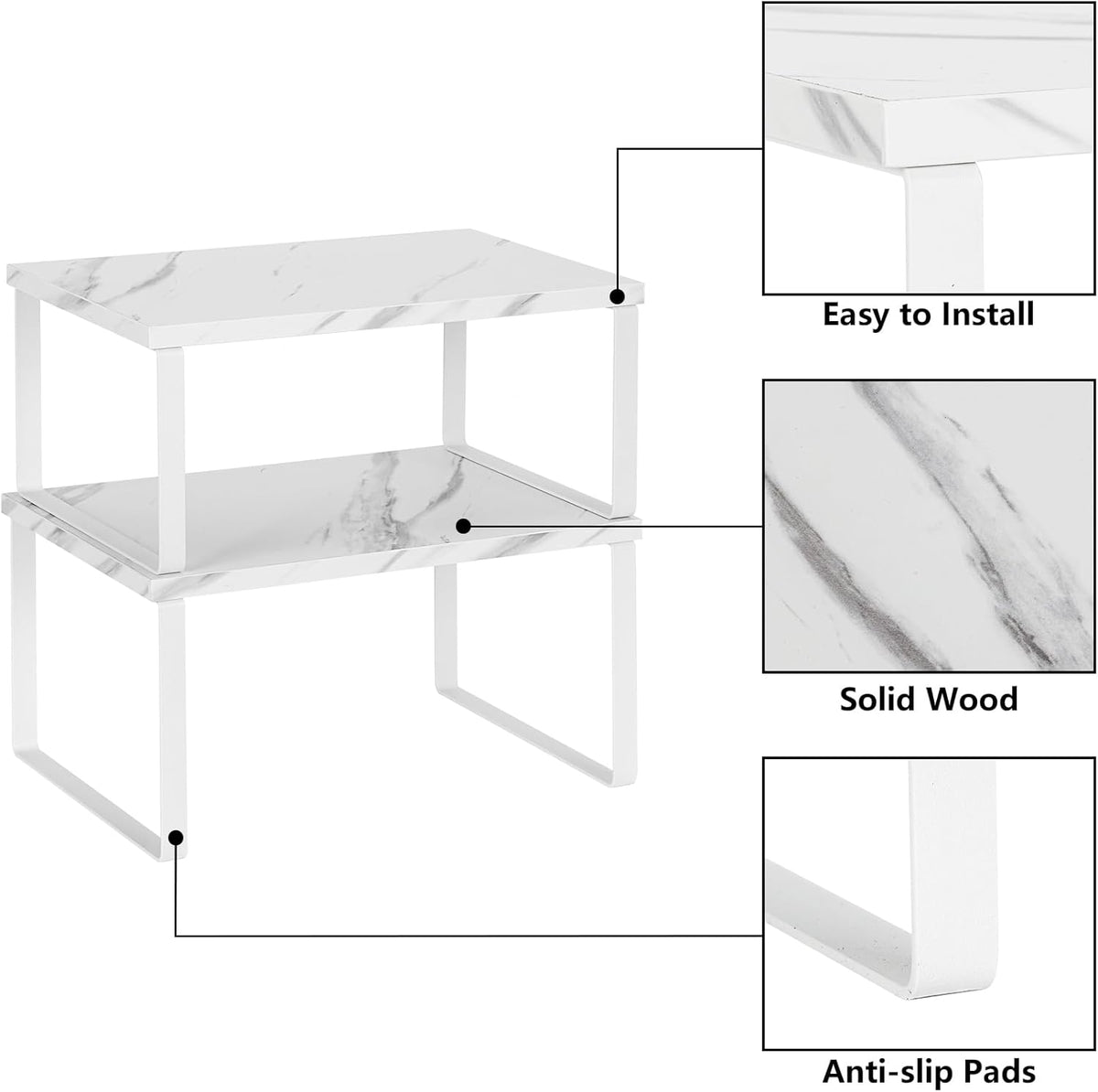 Bamboo Kitchen Cabinet and Counter Shelf Organizer, Stackable & Expandable, Set of 4, White and Natural | Stackable & Expandable Spice Rack, Space-Saving Pantry Organizers Bathroom Countertop Storage, White and Natural