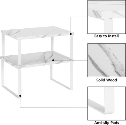 Bamboo Kitchen Cabinet and Counter Shelf Organizer, Stackable & Expandable, Set of 4, White and Natural | Stackable & Expandable Spice Rack, Space-Saving Pantry Organizers Bathroom Countertop Storage, White and Natural