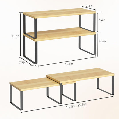 Bamboo Kitchen Cabinet and Counter Shelf Organizer, Stackable & Expandable, Set of 4, White and Natural | Stackable & Expandable Spice Rack, Space-Saving Pantry Organizers Bathroom Countertop Storage, White and Natural