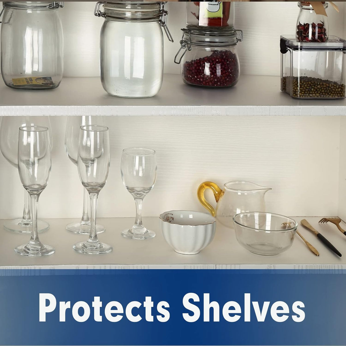 Shelf Liner, Drawer Liner, 12 x 120 Inches Cabinet Liner for Kitchen Cabinets Non-Adhesive Shelf Liners, Waterproof Shelf Paper with Non-Slip, Durable Liners, Clear