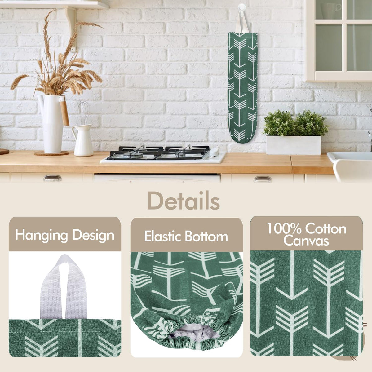 TOGETRUE Plastic Bag Holder, Large Wall Mount Trash Bag Storage Dispenser for Home, Kitchen, Travelling (Green)