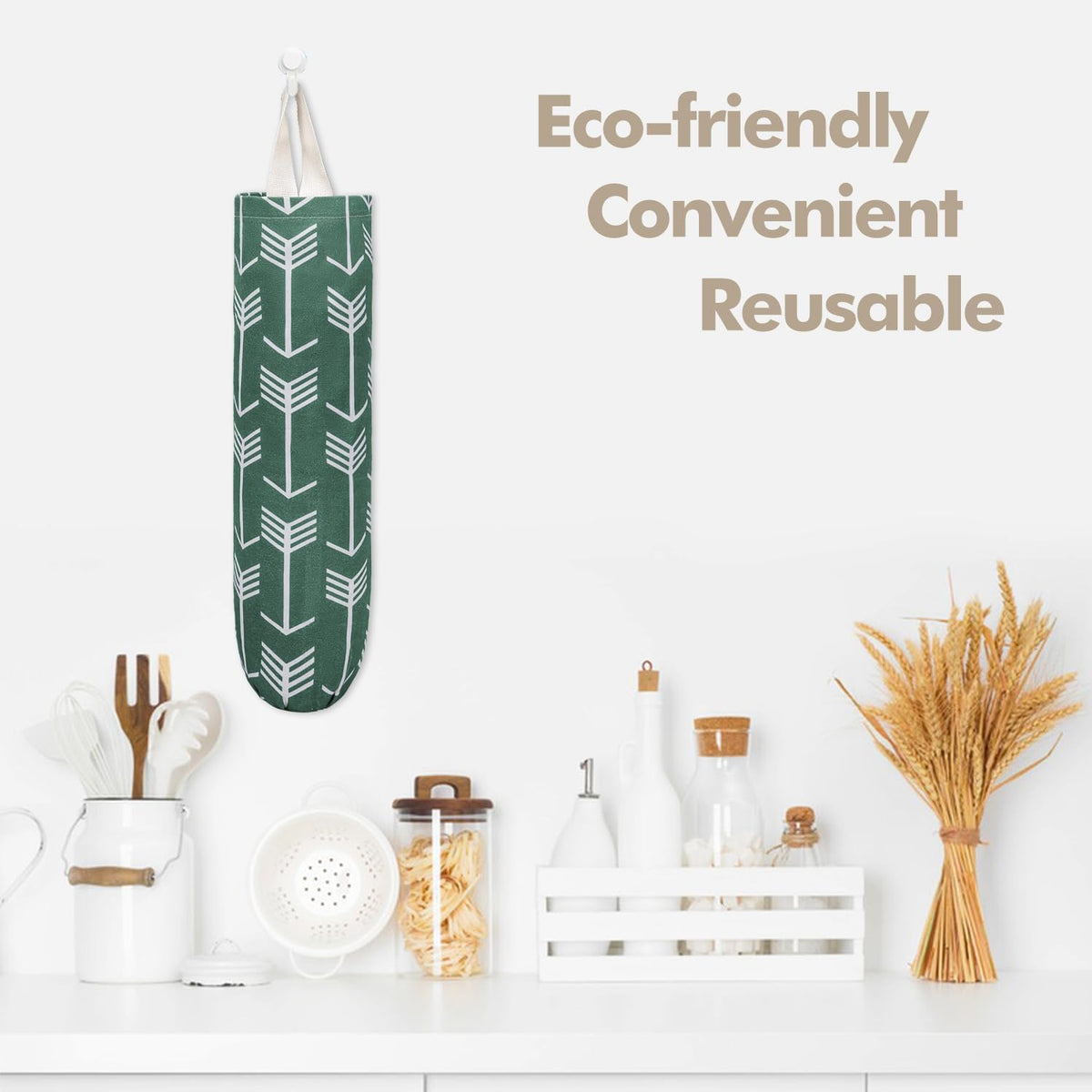 TOGETRUE Plastic Bag Holder, Large Wall Mount Trash Bag Storage Dispenser for Home, Kitchen, Travelling (Green)