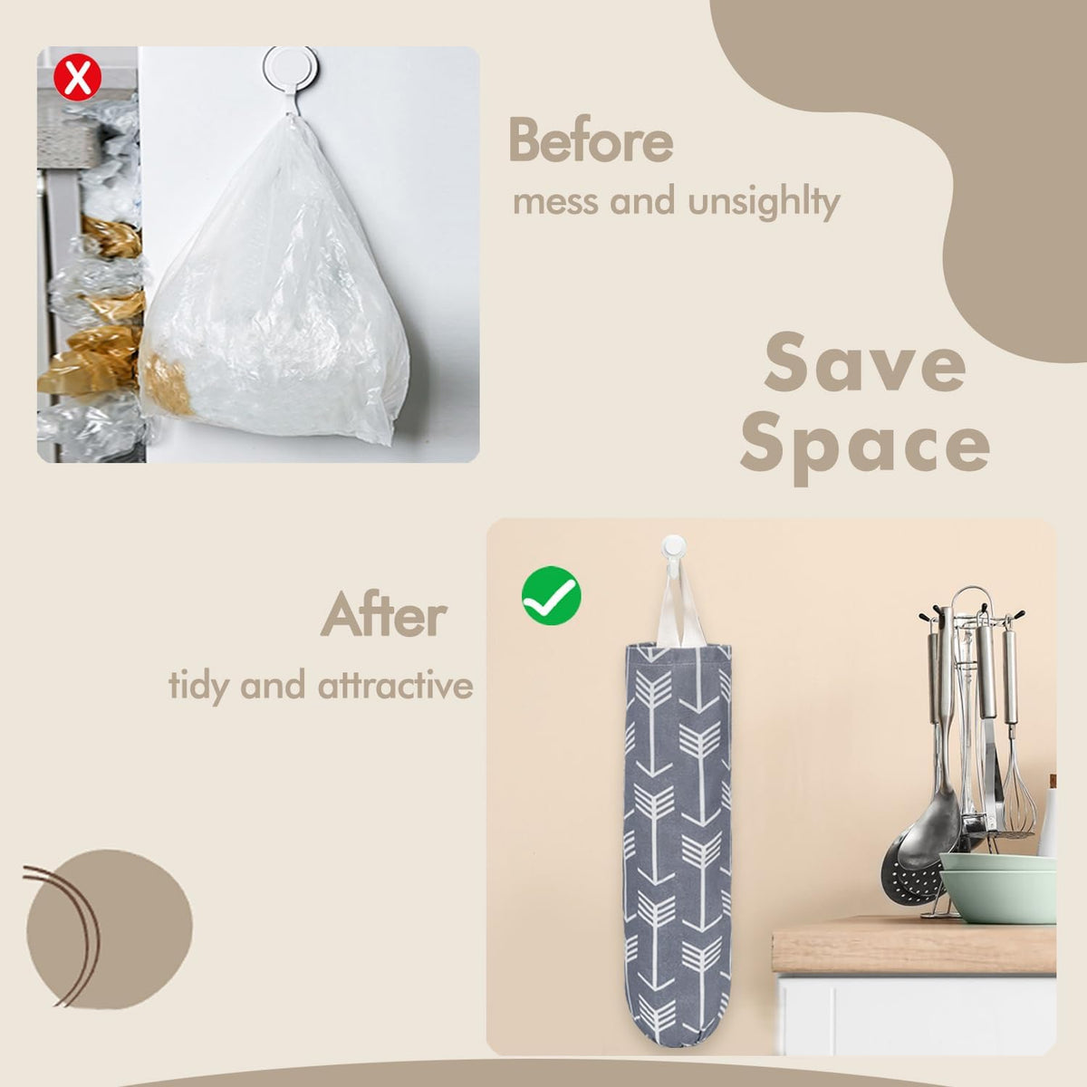 TOGETRUE Plastic Bag Holder, Large Wall Mount Trash Bag Storage Dispenser for Home, Kitchen, Travelling (Green)