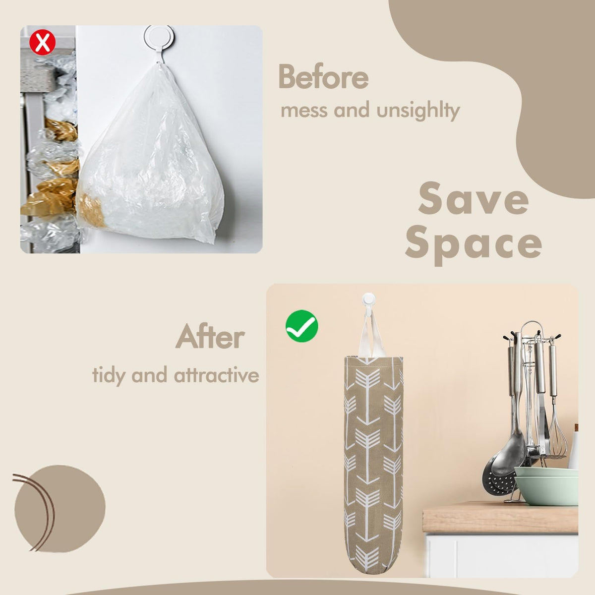 TOGETRUE Plastic Bag Holder, Large Wall Mount Trash Bag Storage Dispenser for Home, Kitchen, Travelling (Green)