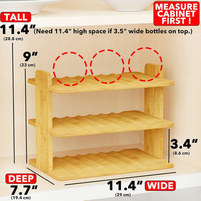 Bamboo Water Bottle Organizer with Labels, Kitchen Pantry Water Bottle Storage Rack for Cabinets, Home Cup and Wine Bottle Holder Shelf Organizers, (3-Tier, Hold 9 Bottles)