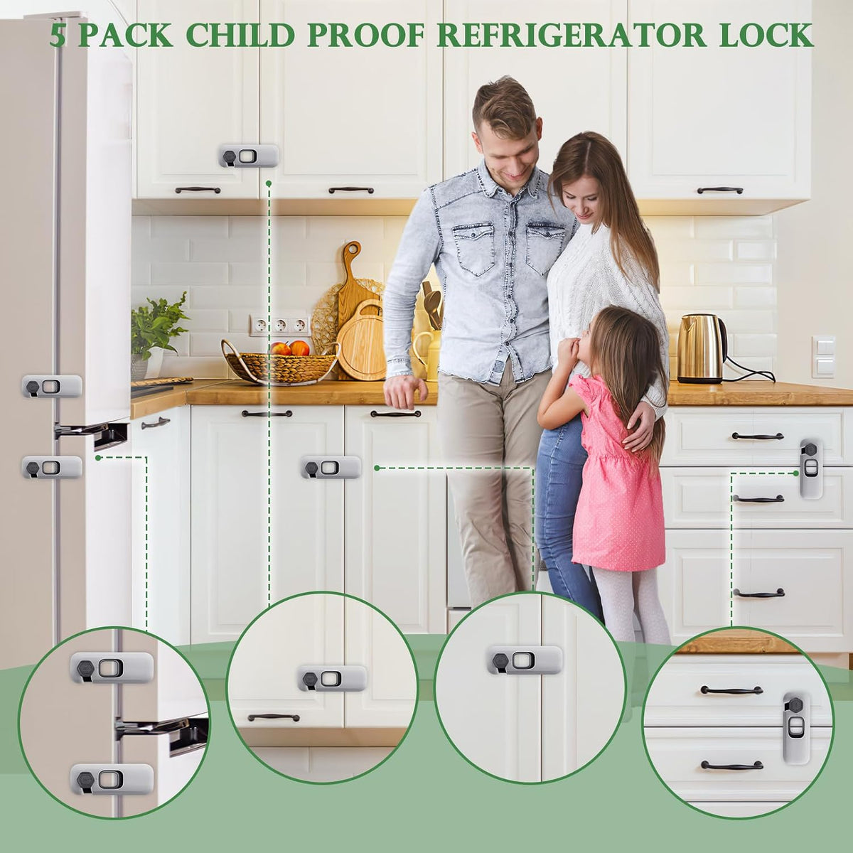 5 Pack Child Proof Refrigerator Lock, Baby Proofing Cabinet Locks, Oven Lock Child Safety, Fridge Lock, for Fridge, Drawers, Dishwasher, Oven, Cupboard, Closet, Adhesive, No Tools Need(Grey)