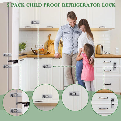 5 Pack Child Proof Refrigerator Lock, Baby Proofing Cabinet Locks, Oven Lock Child Safety, Fridge Lock, for Fridge, Drawers, Dishwasher, Oven, Cupboard, Closet, Adhesive, No Tools Need(Grey)