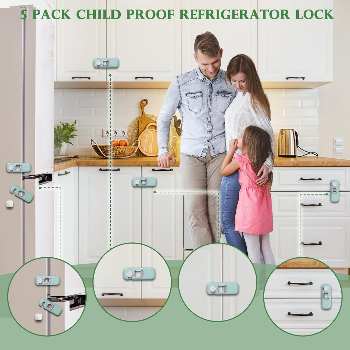 5 Pack Child Proof Refrigerator Lock, Baby Proofing Cabinet Locks, Oven Lock Child Safety, Fridge Lock, for Fridge, Drawers, Dishwasher, Oven, Cupboard, Closet, Adhesive, No Tools Need(Grey)