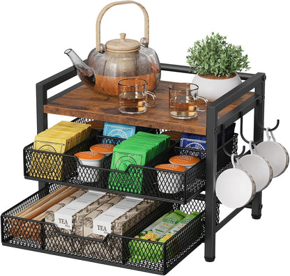 Tea Bag Organizer, Tea Organizers and Storage with 2 Drawers