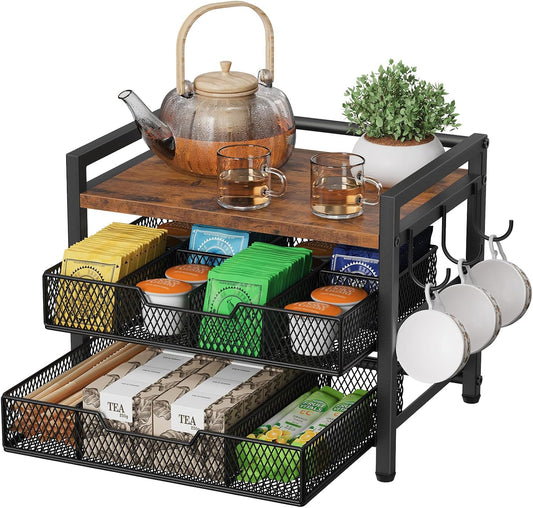 Tea Bag Organizer, Tea Organizers and Storage with 2 Drawers