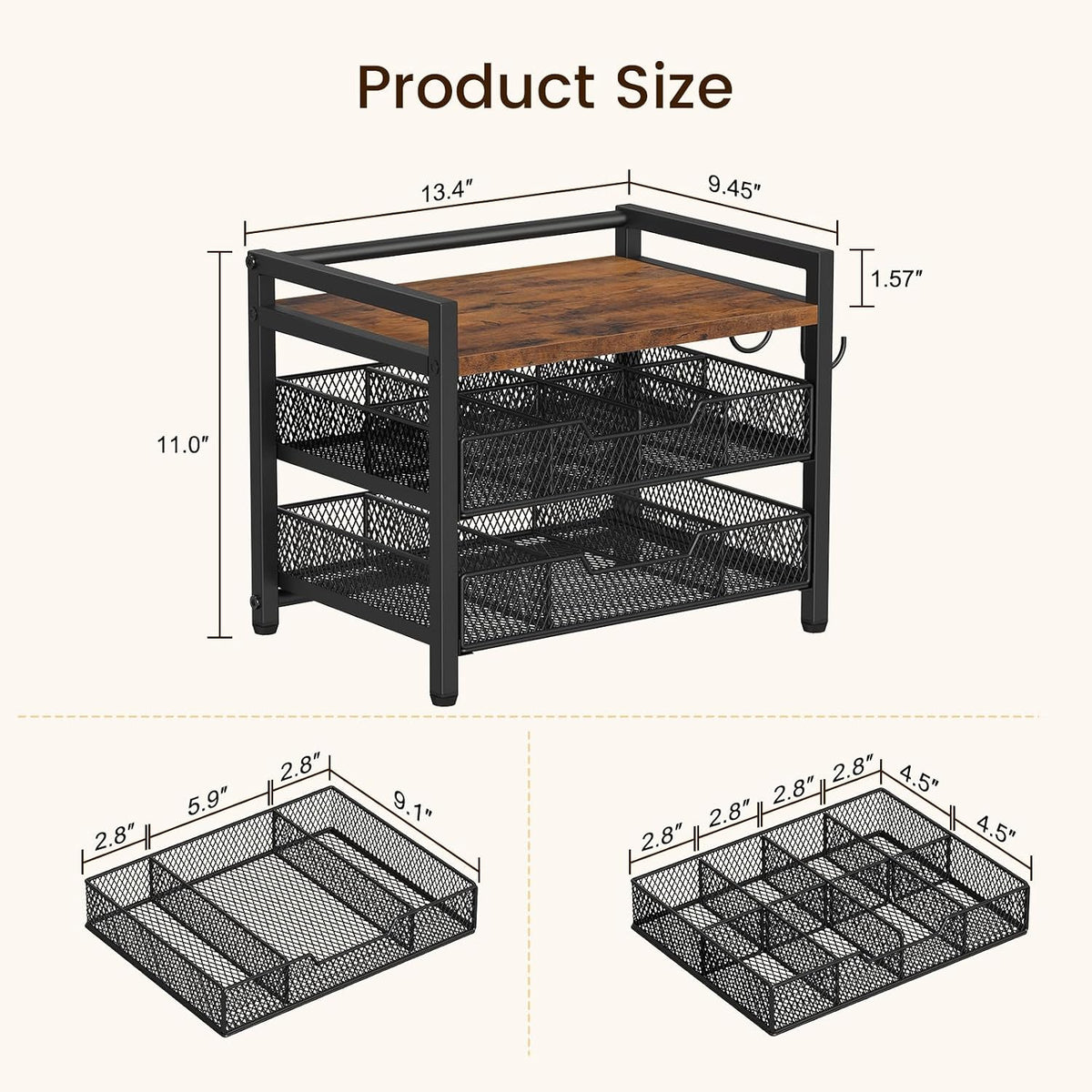 Tea Bag Organizer, Tea Organizers and Storage with 2 Drawers