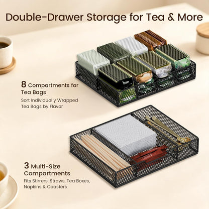 Tea Bag Organizer, Tea Organizers and Storage with 2 Drawers