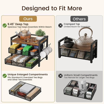 Tea Bag Organizer, Tea Organizers and Storage with 2 Drawers