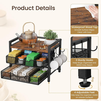 Tea Bag Organizer, Tea Organizers and Storage with 2 Drawers