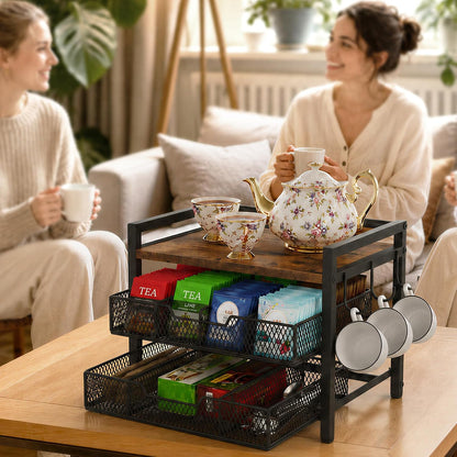 Tea Bag Organizer, Tea Organizers and Storage with 2 Drawers
