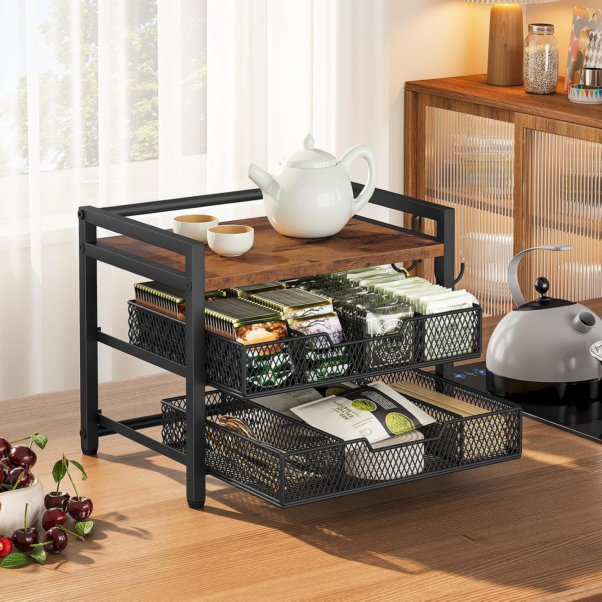 Tea Bag Organizer, Tea Organizers and Storage with 2 Drawers