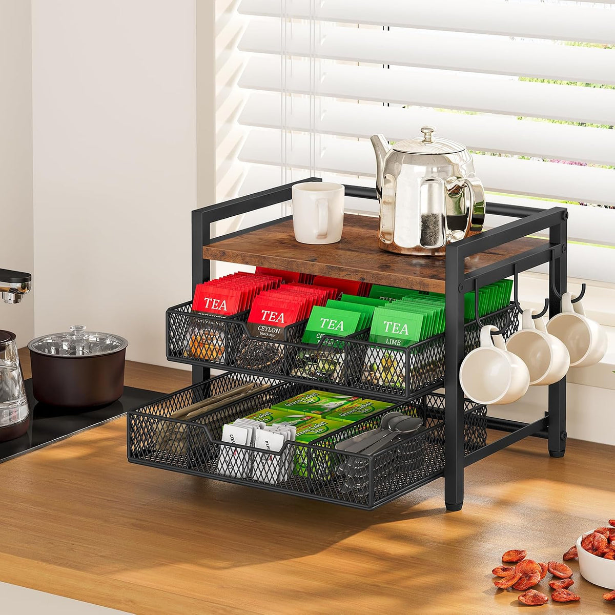 Tea Bag Organizer, Tea Organizers and Storage with 2 Drawers