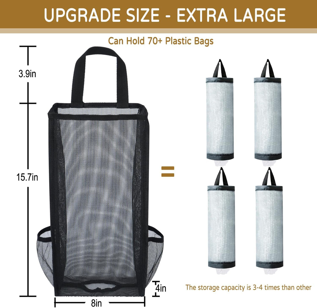 Plastic Bag Holder, Large Capacity Grocery Bag Holder, Breathable Mesh Plastic Bag Holders for Grocery Bags Storage, Lightweight Trash Bag Holder Dispenser Organizer, Black