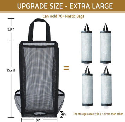 Plastic Bag Holder, Large Capacity Grocery Bag Holder, Breathable Mesh Plastic Bag Holders for Grocery Bags Storage, Lightweight Trash Bag Holder Dispenser Organizer, Black