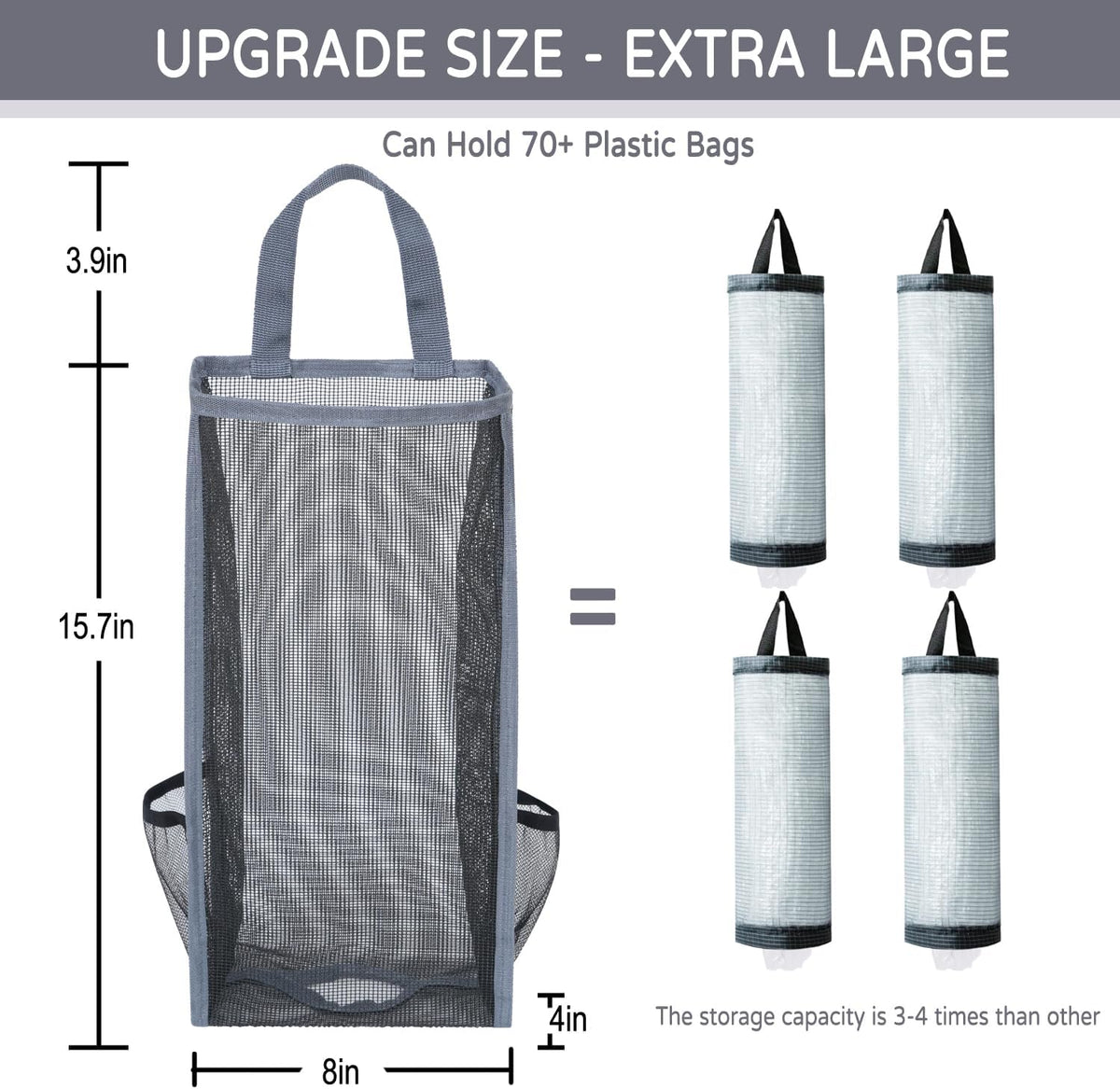 Plastic Bag Holder, Large Capacity Grocery Bag Holder, Breathable Mesh Plastic Bag Holders for Grocery Bags Storage, Lightweight Trash Bag Holder Dispenser Organizer, Black