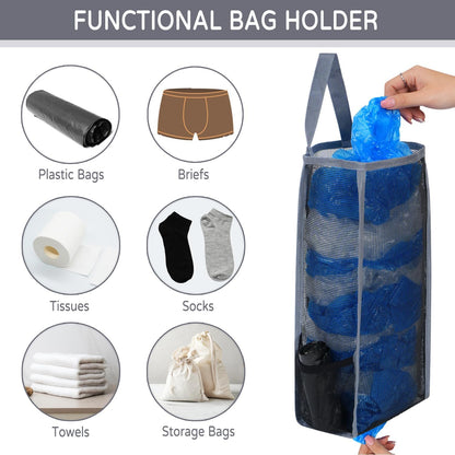Plastic Bag Holder, Large Capacity Grocery Bag Holder, Breathable Mesh Plastic Bag Holders for Grocery Bags Storage, Lightweight Trash Bag Holder Dispenser Organizer, Black
