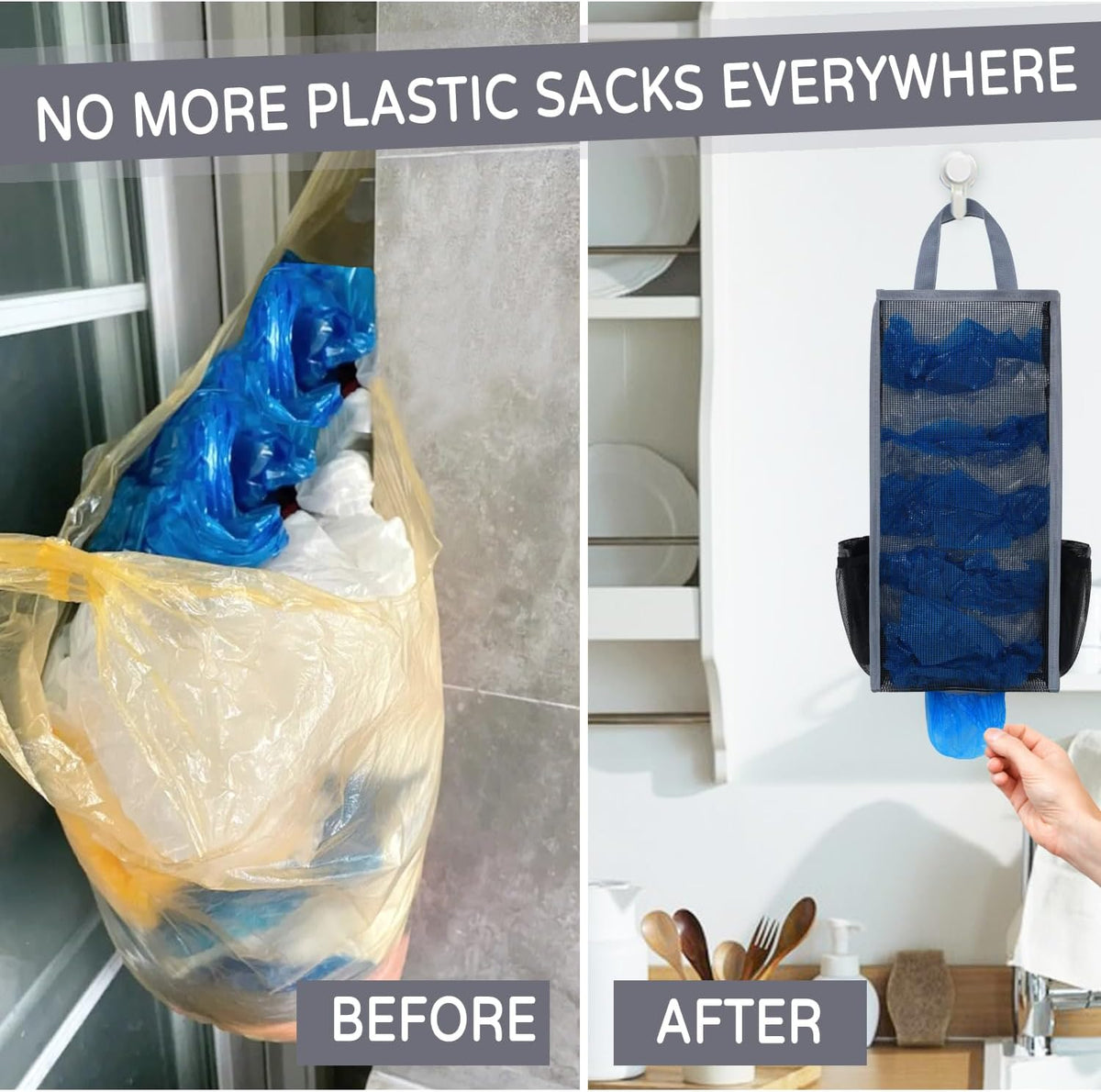 Plastic Bag Holder, Large Capacity Grocery Bag Holder, Breathable Mesh Plastic Bag Holders for Grocery Bags Storage, Lightweight Trash Bag Holder Dispenser Organizer, Black