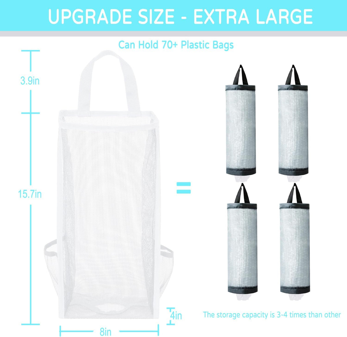 Plastic Bag Holder, Large Capacity Grocery Bag Holder, Breathable Mesh Plastic Bag Holders for Grocery Bags Storage, Lightweight Trash Bag Holder Dispenser Organizer, Black