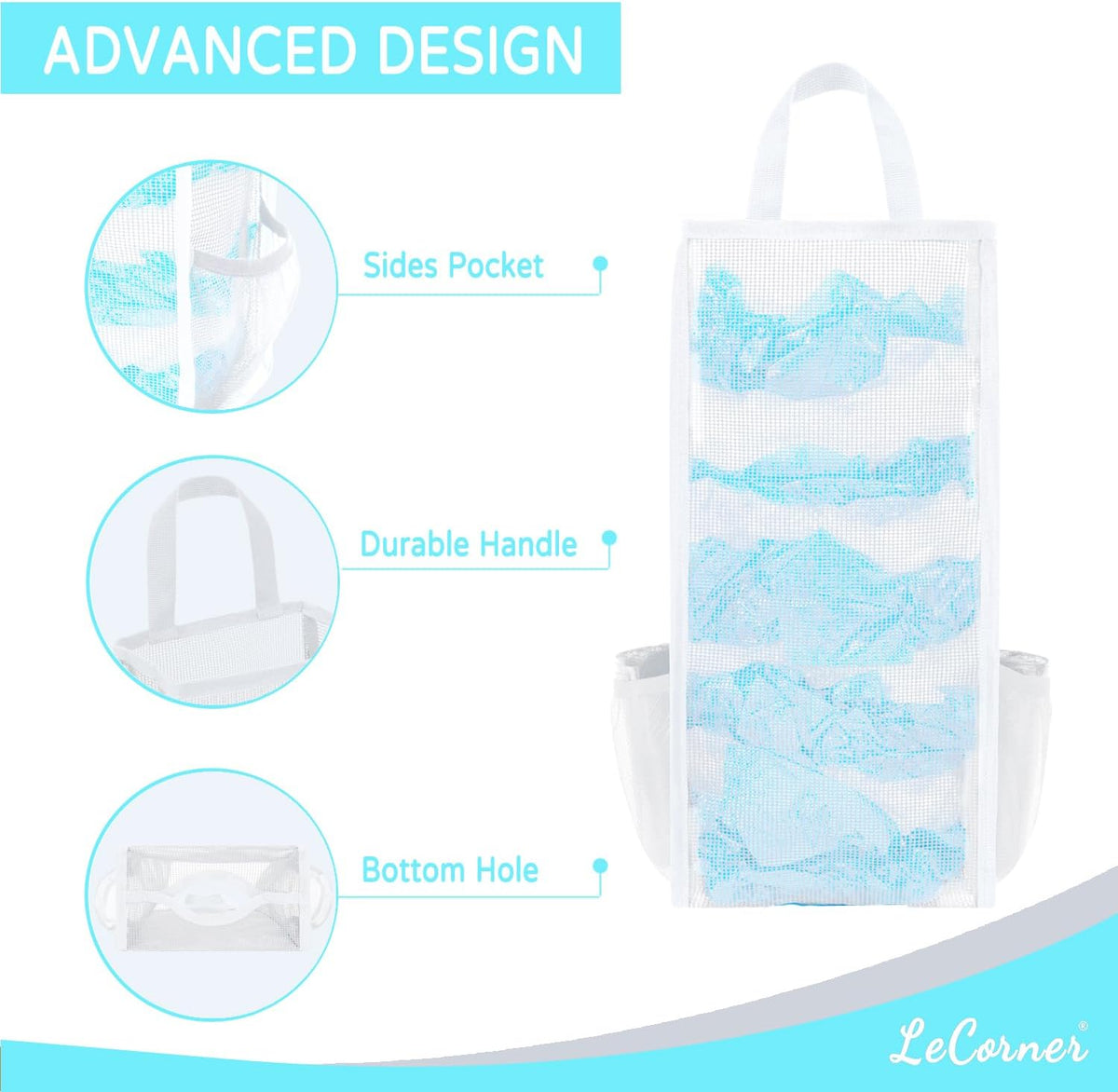 Plastic Bag Holder, Large Capacity Grocery Bag Holder, Breathable Mesh Plastic Bag Holders for Grocery Bags Storage, Lightweight Trash Bag Holder Dispenser Organizer, Black