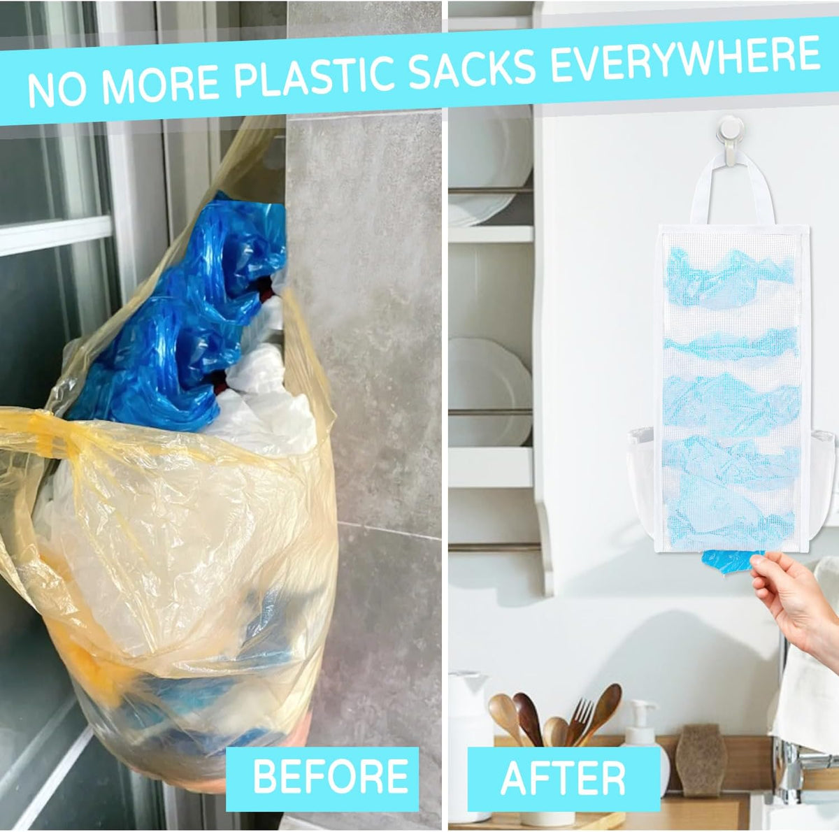 Plastic Bag Holder, Large Capacity Grocery Bag Holder, Breathable Mesh Plastic Bag Holders for Grocery Bags Storage, Lightweight Trash Bag Holder Dispenser Organizer, Black