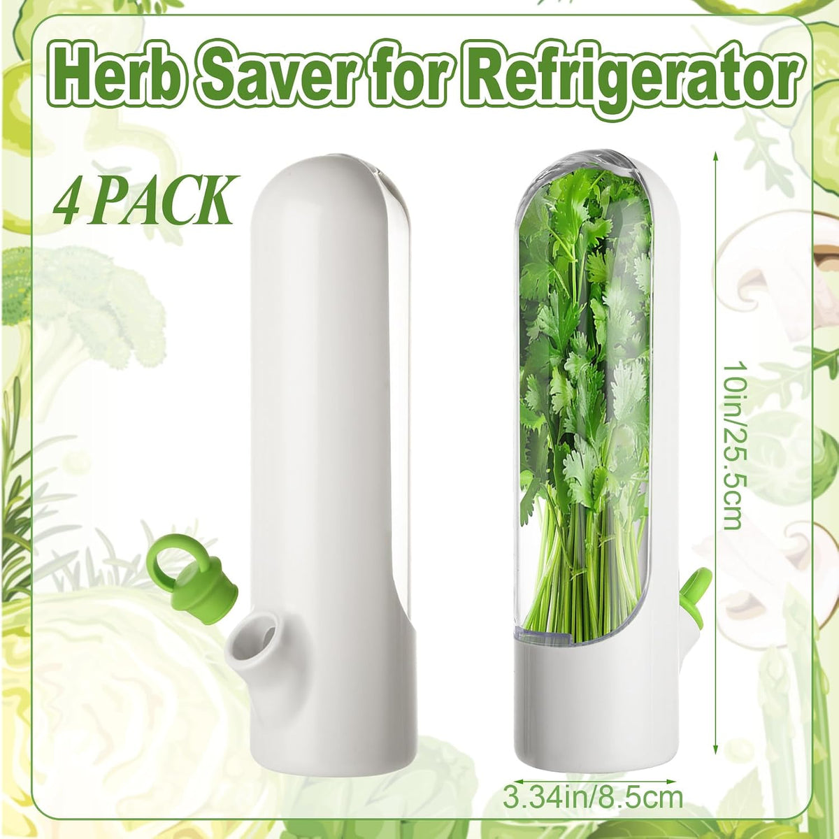 4 PCS Fresh Herb Keeper for Refrigerator, Herb Saver for Refrigerator, Cilantro Containers for Fridge, Herb Storage Containers for Cilantro Asparagus Mint Rosemary Parsley Basil for 2-3 Weeks