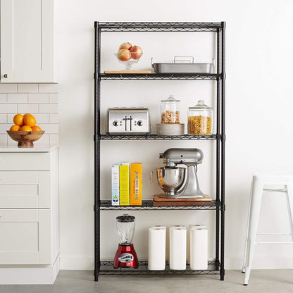 5-Shelf Adjustable Heavy Duty Steel Wire Rack, Space Saving Storage Shelving Organizer for Kitchen, Garage, No-Tool Assembly, 350 lbs Weight Capacity, 36" x 14" x 72", Chrome