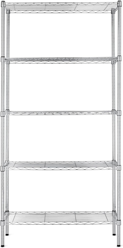 5-Shelf Adjustable Heavy Duty Steel Wire Rack, Space Saving Storage Shelving Organizer for Kitchen, Garage, No-Tool Assembly, 350 lbs Weight Capacity, 36" x 14" x 72", Chrome
