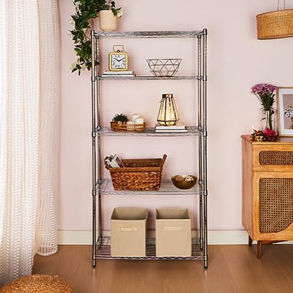 5-Shelf Adjustable Heavy Duty Steel Wire Rack, Space Saving Storage Shelving Organizer for Kitchen, Garage, No-Tool Assembly, 350 lbs Weight Capacity, 36" x 14" x 72", Chrome