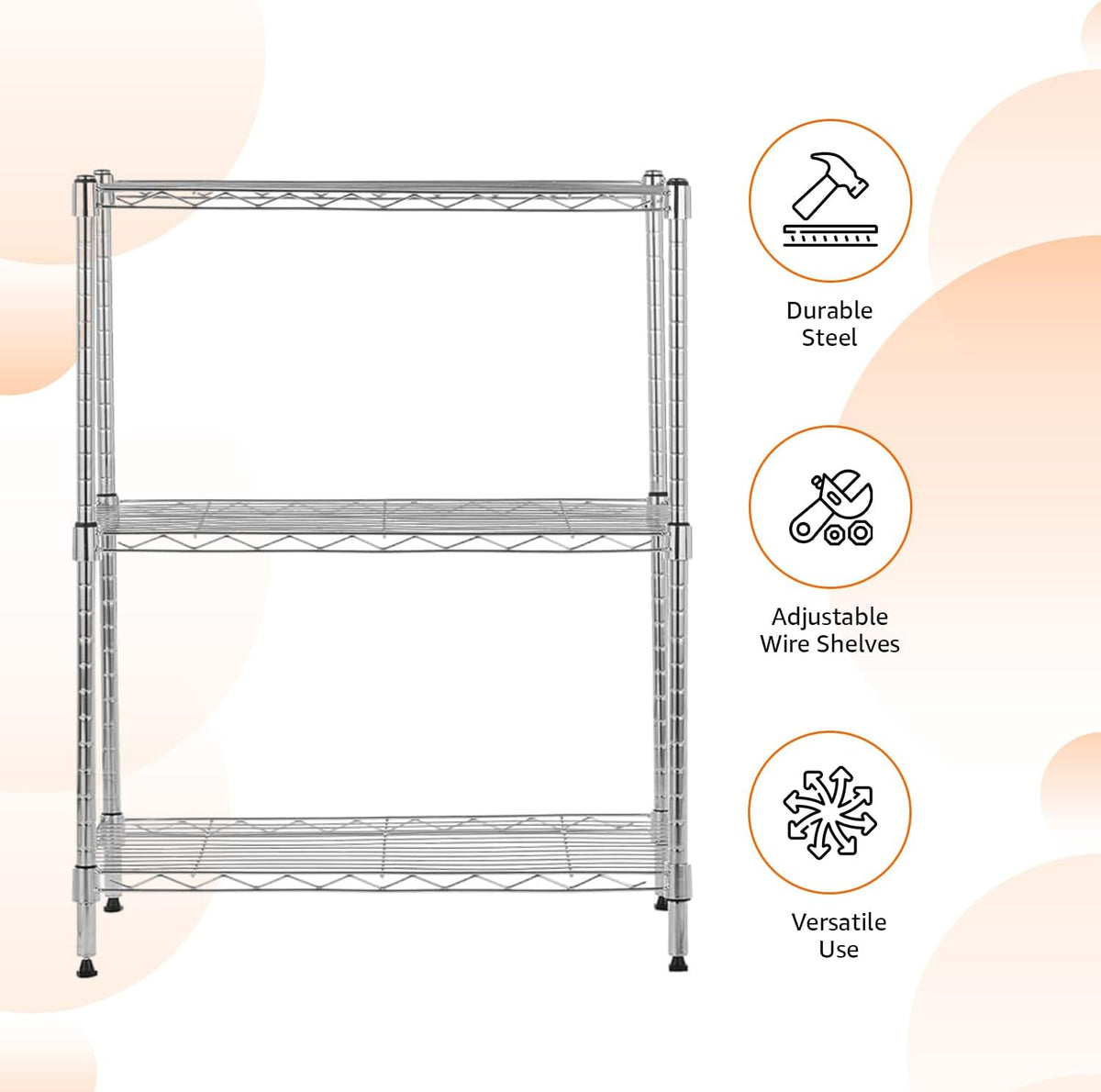 5-Shelf Adjustable Heavy Duty Steel Wire Rack, Space Saving Storage Shelving Organizer for Kitchen, Garage, No-Tool Assembly, 350 lbs Weight Capacity, 36" x 14" x 72", Chrome