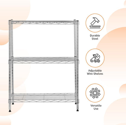 5-Shelf Adjustable Heavy Duty Steel Wire Rack, Space Saving Storage Shelving Organizer for Kitchen, Garage, No-Tool Assembly, 350 lbs Weight Capacity, 36" x 14" x 72", Chrome