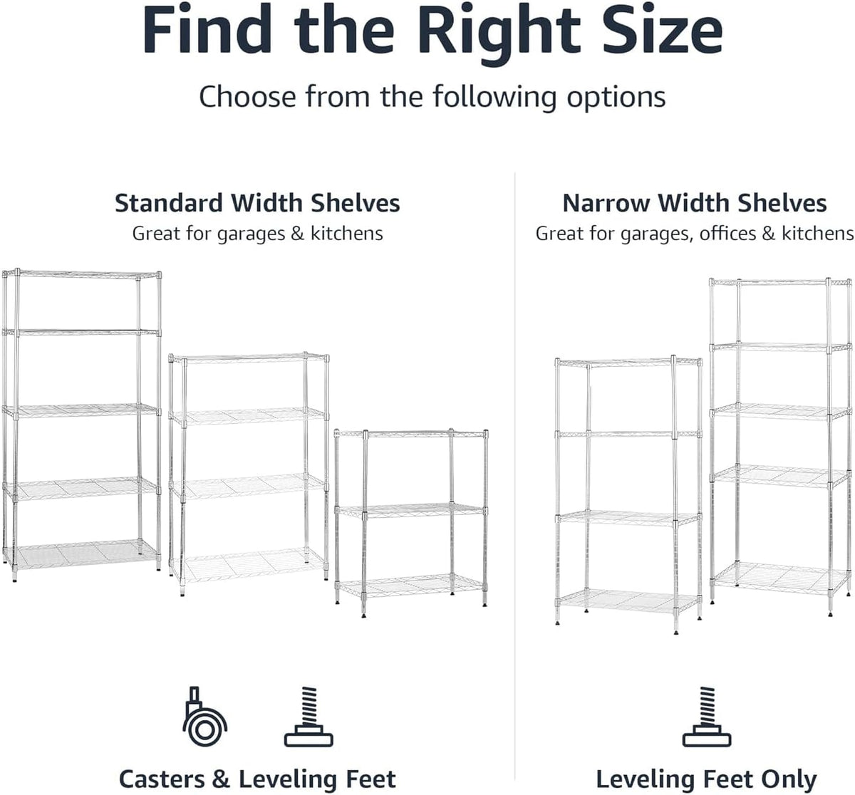 5-Shelf Adjustable Heavy Duty Steel Wire Rack, Space Saving Storage Shelving Organizer for Kitchen, Garage, No-Tool Assembly, 350 lbs Weight Capacity, 36" x 14" x 72", Chrome