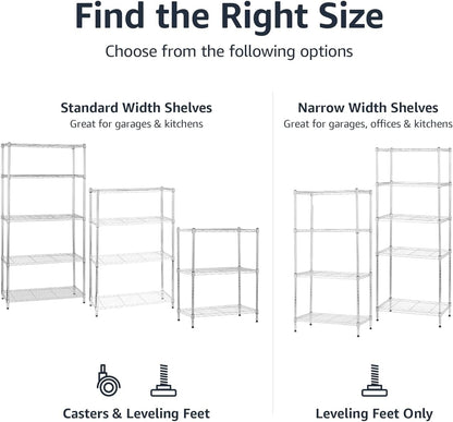 5-Shelf Adjustable Heavy Duty Steel Wire Rack, Space Saving Storage Shelving Organizer for Kitchen, Garage, No-Tool Assembly, 350 lbs Weight Capacity, 36" x 14" x 72", Chrome
