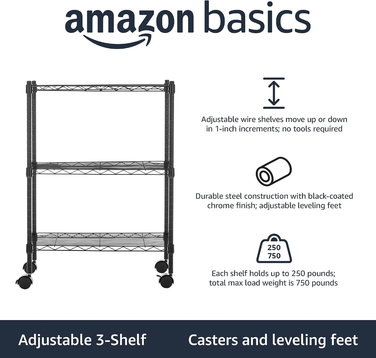 5-Shelf Adjustable Heavy Duty Steel Wire Rack, Space Saving Storage Shelving Organizer for Kitchen, Garage, No-Tool Assembly, 350 lbs Weight Capacity, 36" x 14" x 72", Chrome