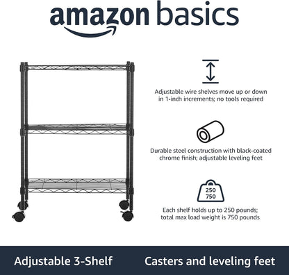 5-Shelf Adjustable Heavy Duty Steel Wire Rack, Space Saving Storage Shelving Organizer for Kitchen, Garage, No-Tool Assembly, 350 lbs Weight Capacity, 36" x 14" x 72", Chrome