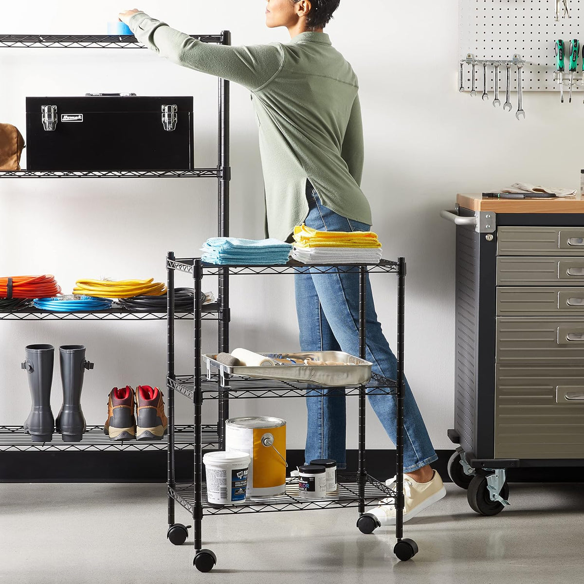 5-Shelf Adjustable Heavy Duty Steel Wire Rack, Space Saving Storage Shelving Organizer for Kitchen, Garage, No-Tool Assembly, 350 lbs Weight Capacity, 36" x 14" x 72", Chrome