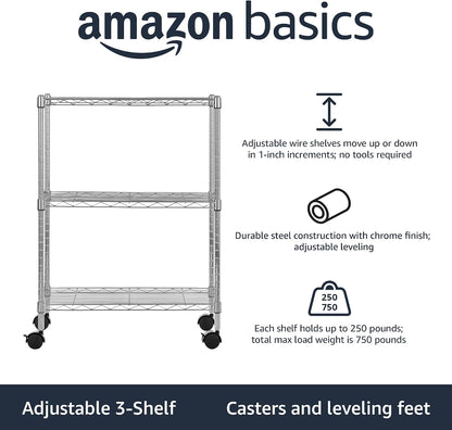5-Shelf Adjustable Heavy Duty Steel Wire Rack, Space Saving Storage Shelving Organizer for Kitchen, Garage, No-Tool Assembly, 350 lbs Weight Capacity, 36" x 14" x 72", Chrome