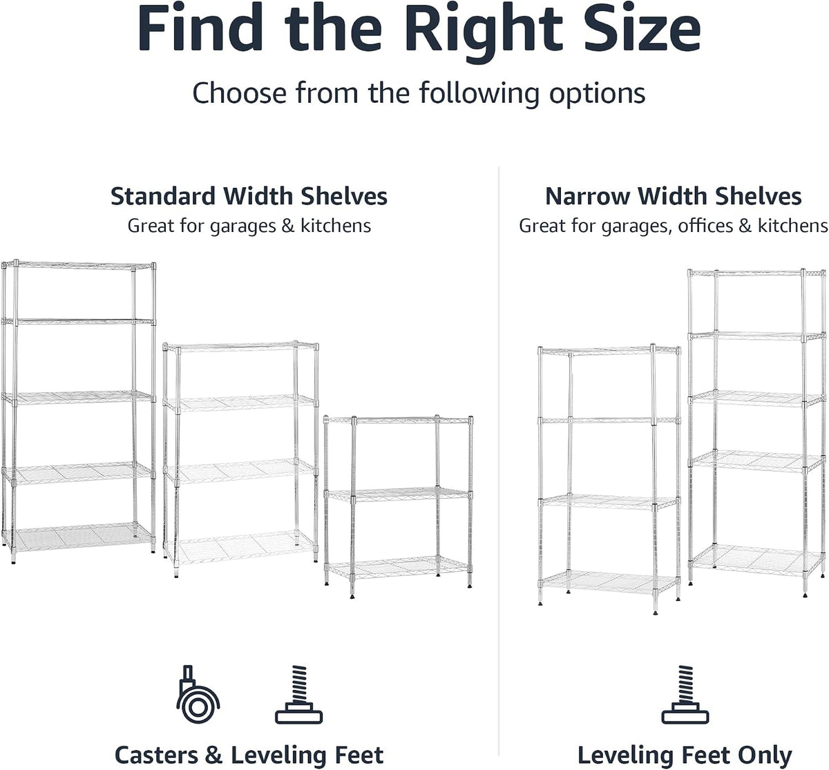 5-Shelf Adjustable Heavy Duty Steel Wire Rack, Space Saving Storage Shelving Organizer for Kitchen, Garage, No-Tool Assembly, 350 lbs Weight Capacity, 36" x 14" x 72", Chrome