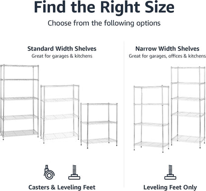 5-Shelf Adjustable Heavy Duty Steel Wire Rack, Space Saving Storage Shelving Organizer for Kitchen, Garage, No-Tool Assembly, 350 lbs Weight Capacity, 36" x 14" x 72", Chrome